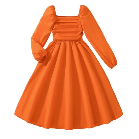 KVPLBQFD Black Dress Bridal Shower Dress a Line Dress Going Out Dresses Baby Christmas Outfit Girl Girls Clothes 4t Thanksgiving Baby Outfit, Orange 9-10 Years
