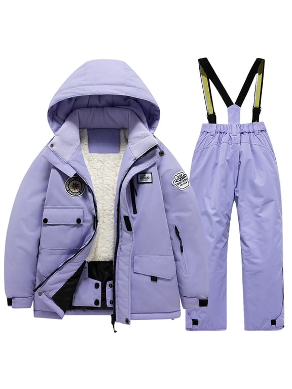 Boys 2 Piece Winter Snowsuit Toddler Kids Fleece Lined Hooded Ski Jacket and Suspender Snow Bibs Teen Boys Girls Cold Weather Outdoor Gear