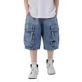 thumbnail image 1 of KVPLBQFD Cargo Denim Shorts for Boys Blue Washed Baggy Jeans Shorts with Big Flap Pockets Trendy Lightweight Jorts for Teens Summer Streetwear, 1 of 5