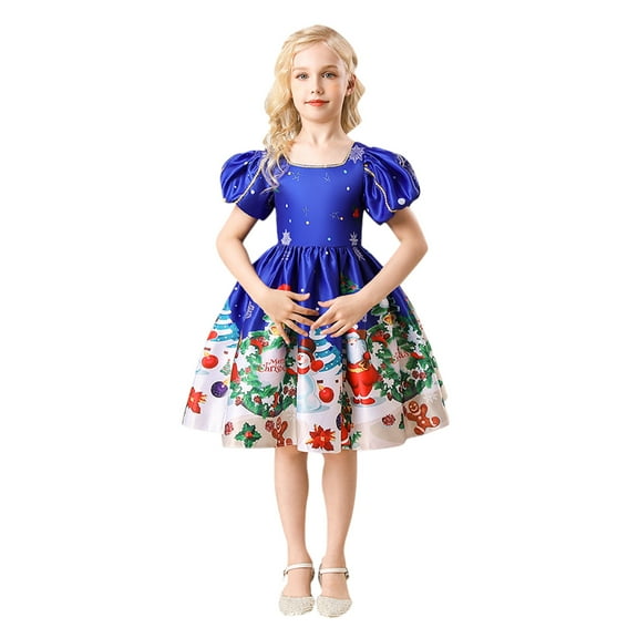 KVPLBQFD Christmas Dresses for Baby Girls Christmas Dress Size 8 Long Fall Dress Cute Girls Outfits Winter Clothes for Girl 3-6 Month Girl Clothes, Blue 7-8 Years