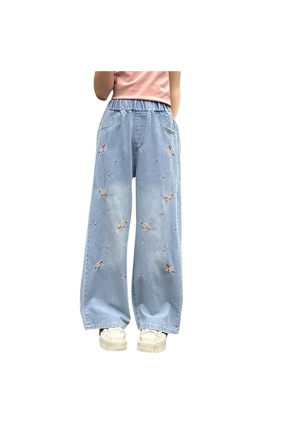 Curvy Jeans Petite Wide Leg Jeans Straight Leg Yoga Pants Cool Pants Toddler Clothes Girl 4t Clothes for Girls Cute Clothes Teen Girls, Light Blue 7-8 Years