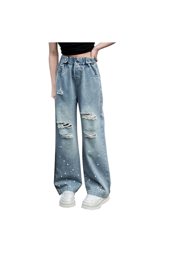 Flare Jeans for Girls 10-12 Jogger Pants Straight Leg Sweatpants Girls Baggy Sweatpants Gifts for 10 Year Old Boys Clothes for Little Girls, Light Blue 10-11 Years