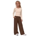 thumbnail image 1 of KVPLBQFD Girls 2 Piece Long Sleeve Fitted Basic Tees + Wide Leg Pant Outfits Kids Fall Fashion School Outfits Teens Y2k Sports Clothes 2026, 1 of 6
