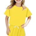 thumbnail image 1 of KVPLBQFD Girls 2 Piece Summer Outfits Kids Short Sleeve T Shirt+Drawstring Shorts Lounge Sets Comfortable Outdoor Active Tracksuit for Teen Girl Clothes, 1 of 4