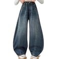 thumbnail image 1 of KVPLBQFD Girls Barrel Jeans Wide Leg Y2K Relaxed Denim Pants for Teens Hip Hop Vintage Baggy Jeans Kids Trendy Elastic Waist Pants, 1 of 5