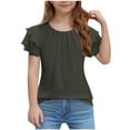 thumbnail image 1 of KVPLBQFD Girls Casual Tops Work Blouses Summer Dressy Shirts for Teen Girl Crew Neck Ruflle Short Sleeve Tee Tweens Fashion Vacation Beach Top, 1 of 7