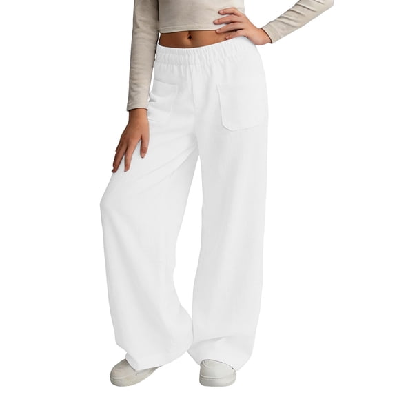 KVPLBQFD Girls Double Patch Pocket Slacks Teen Tween Fall Winter Loose Bottoms Girls Clothing Wide Leg Comfy Casual Outfit Baggy Sweatpants