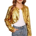 thumbnail image 1 of KVPLBQFD Girls Shiny Sequin Jacket Long Sleeve Open Front Jackets Outerwear for Kids Party Sparkly Cropped Coat Tops Teens Fashion Clothes, 1 of 7