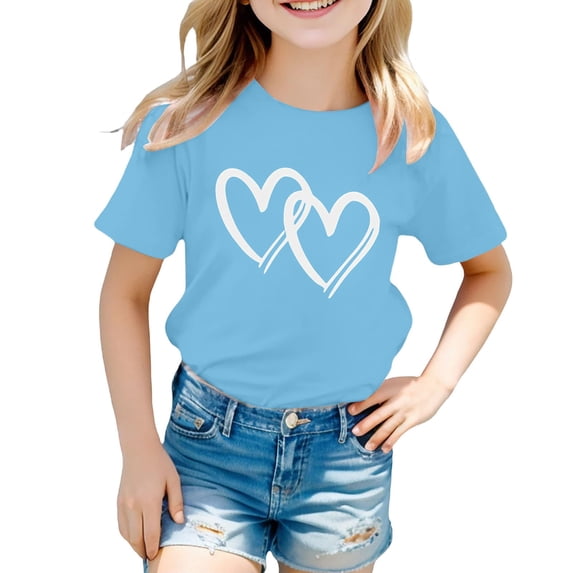 KVPLBQFD Girls Short Sleeve T Shirt Toddler Trendy Heart Print Top Cute Aesthetic Shirts for Kids Multi Colors Summer Tee Tops Comfortable Clothes for Tweens Girl