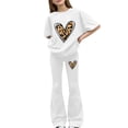 thumbnail image 1 of KVPLBQFD Girls Summer 2 Piece Outfit Heart Embellished Short Sleeve Top + Stretchy Flared Pants Set for Teens Girl Fashion Vacation Travel Clothes, 1 of 7