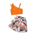 thumbnail image 1 of KVPLBQFD Girls Summer Clothes 2 Piece Sets Kids Trendy Asymmetrical One Shoulder Top Matching Flower Print Shorts Set Tweens Girl Aesthetic Clothes, 1 of 9