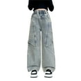 thumbnail image 1 of KVPLBQFD Girls Trendy Jeans High Waisted Wide Leg Pants for Kids Comfortable Breathable Trousers Cute Summer Casual Clothes, 1 of 8