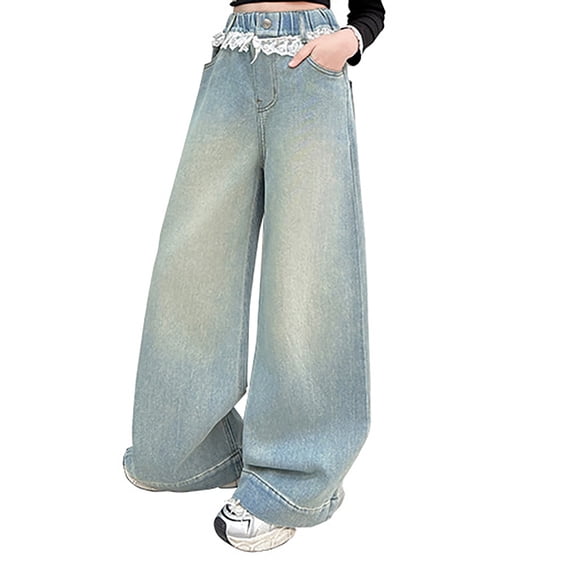 KVPLBQFD Jeans for Girls 12-14 Baggy Jeans 10-12 Youth Camo Pants Girls Cargo Pants Size 14-16 Basketball Clothes Girl Clothes 4t Girls Clothes Size, Blue 11-12 Years
