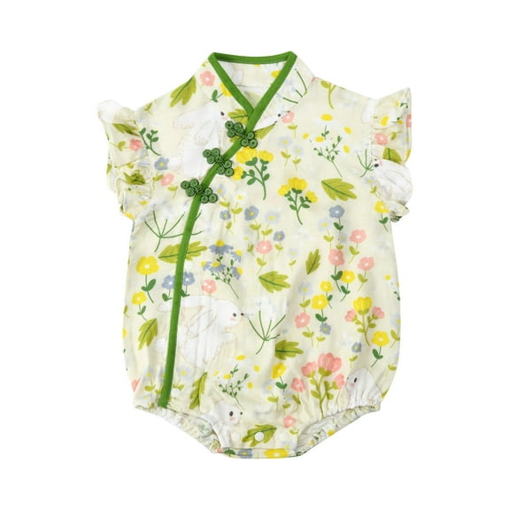 KVPLBQFD Long Sleeve Bodysuit Baby Girls Jumpsuit Fly Sleeveless Floral Print Romper for Baby Floral Print Baby Crawling Clothes Kids Onesies Size 12 Girls Clothes