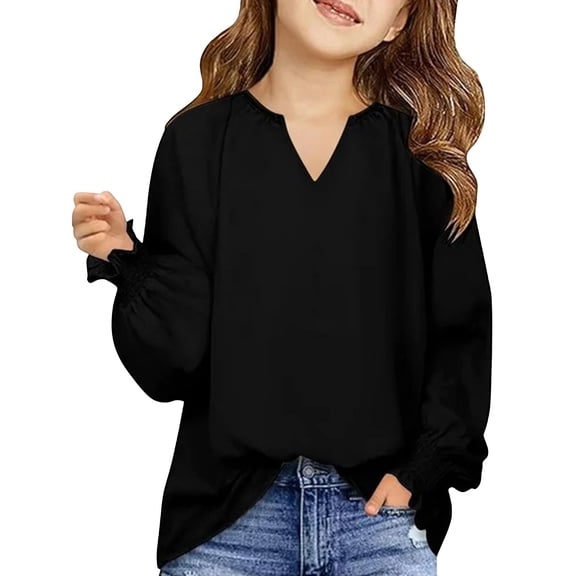 KVPLBQFD Long Sleeve Tops Pack Top Christmas Gifts 2025 for Kids Cute Shirts Y2k Childrens Clothes Girls Size 6-7 Girls Clothes 7/8 Girls Size 8-9, Black 10-12 Years