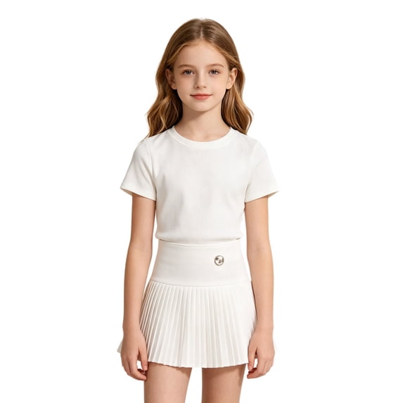 KVPLBQFD Pleated Tennis Skirt with Pockets for Girls Athletic Skort Kids High Waisted Stretch Golf Short Skirt Teens Girl Casual Mini Skirts