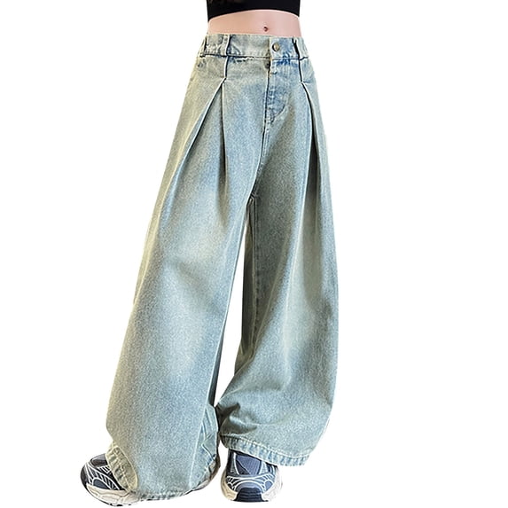 KVPLBQFD Plus Size Black Jeans Wide Legged Jeans Girl Pants School Uniform Pants for Girls 2 Year Old Girl Clothes Size 2t Girls Clothes Teen Girl, Blue 11-12 Years