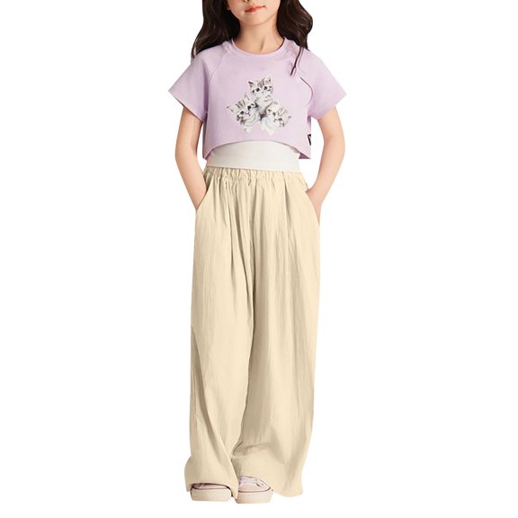 KVPLBQFD Teen Drapey Wide Leg Pants Tween Kids Fall Winter Smocked Bottoms Pants for Girls Soft Flowy Fit Casual Wear Girls Pants