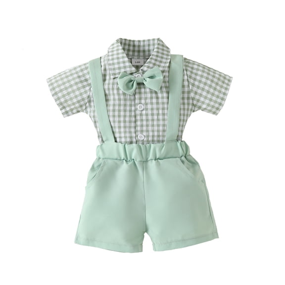 KVPLBQFD Toddler 2 Piece Sets Gentleman Outfits Baby Boy Short Sleeve Shirt Romper Matching Suspender Shorts Sets Newborn Infant Summer Clothes