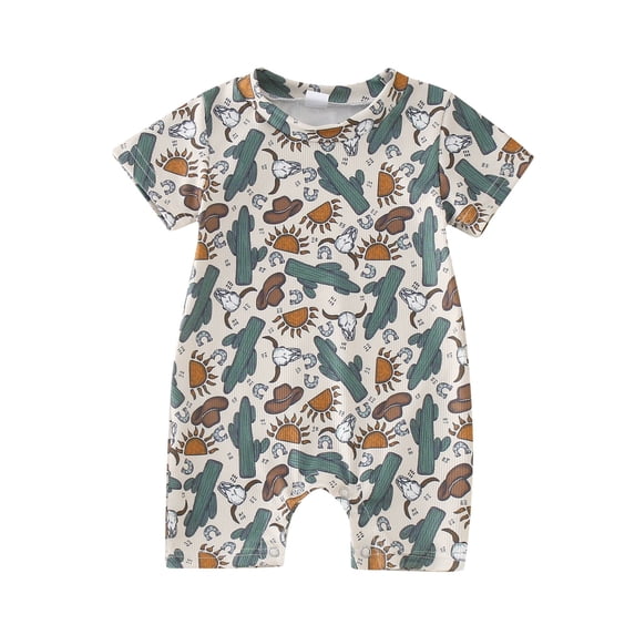KVPLBQFD Toddler Suit for Boys Toddler Girls Boys Western Boot Print Short Sleeve Cactus Sun Print Jumpsuits Outwear Trendy Kids Gear Onesies 12 Months Boy Boys Clothes 4t