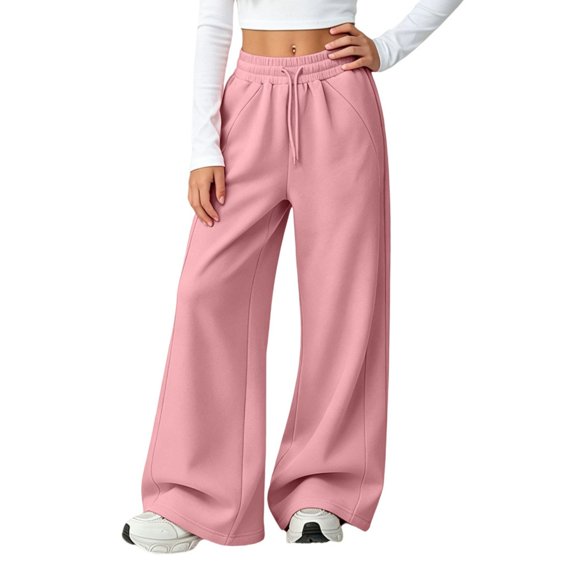 KVPLBQFD Tween Drawstring Wide Pants Girls Teens Fall Winter Relaxed Bottoms Sweatpants for Girls Side Pockets Comfy Street Style Girls Pants
