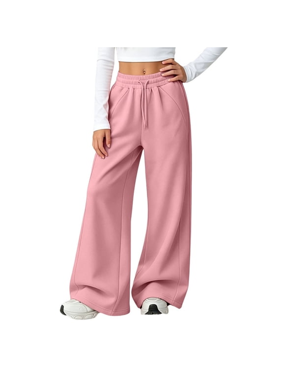 Tween Drawstring Wide Pants Girls Teens Fall Winter Relaxed Bottoms Sweatpants for Girls Side Pockets Comfy Street Style Girls Pants