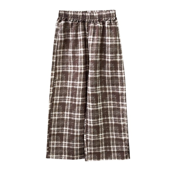 KVPLBQFD Tween Loose Plaid Trousers Kids Fall Winter Wide Leg Bottoms Girls Pants Elastic Waist Relaxed Everyday Comfort Girls Clothing