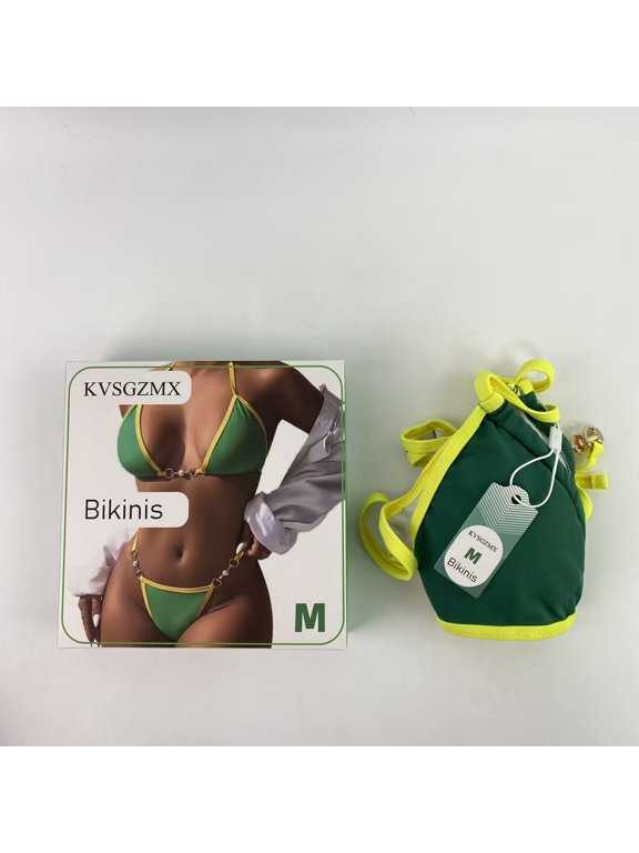 Bikinis,Women's Triangle Bikini Tie Side Whip Stitch String Bikini - M