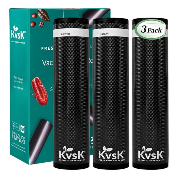 KVSK Black and Clear Vacuum Seal Rolls, 3 Pack 11" x 16.4' (Total 50 ft) for Food Storage Preserve Food Freshness, Food Grade BPA Free