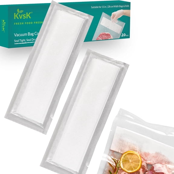 KVSK Liquid Block Cotton Pads (20 Count) - 10.04"x 2.36", Work with 11" Vacuum Sealer Rolls and Bags, Perfect for Vac& Seal Moist Food, Food Grade