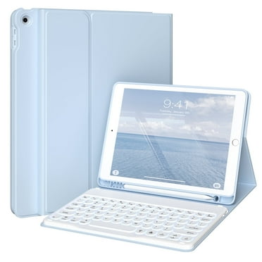 KVTVOU Backlight Keyboard Case for iPad 9th Generation 2021/8th Gen 2020/7th Gen 2019 10.2 Inch, Detachable Wireless Bluetooth Keyboard, Stand Folio Cover with Pencil Holder, Auto Sleep/Wake, Blue
