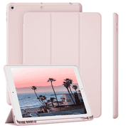 KVTVOU Case Compatible with iPad 10.2 Inch 2021/2020/2019, for iPad 9th/8th/7th Generation Case with Pencil Holder, Protective Case with Soft TPU Back, Auto Sleep/Wake Cover, Pink