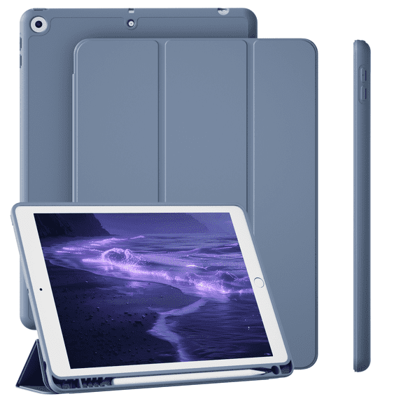 KVTVOU Case Compatible with iPad 10.2 Inch 2021/2020/2019, for iPad 9th/8th/7th Generation Case with Pencil Holder, Protective Case with Soft TPU Back, Auto Sleep/Wake Cover, Purple
