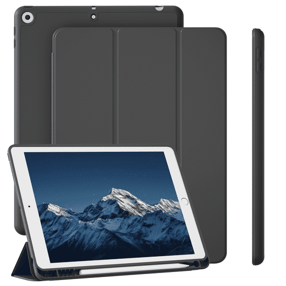 KVTVOU Case Compatible with iPad 10.2 Inch 2021/2020/2019, for iPad 9th/8th/7th Generation Case with Pencil Holder, Protective Case with Soft TPU Back, Auto Sleep/Wake Cover, Black