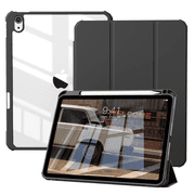KVTVOU Case for iPad A16 11th Generation 11 inch 2025, iPad 10th Generation 10.9 inch 2022 with Pencil Holder, Clear Transparent Back Shell with Shockproof Cover, Auto Sleep/Wake, Black