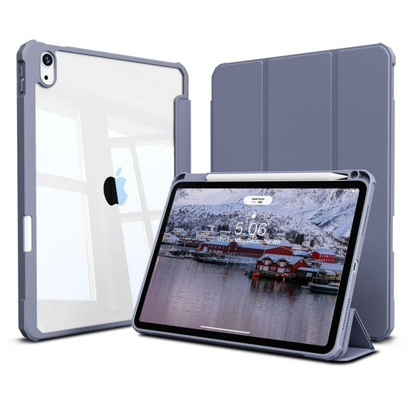KVTVOU Case for iPad (A16) 11th Generation 11 inch 2025, iPad 10th Generation 10.9 inch 2022 with Pencil Holder, Clear Transparent Back Shell with Shockproof Cover, Auto Sleep/Wake, Purple