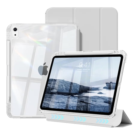 KVTVOU Hybrid Case for iPad (A16) 11 Inch 2025, iPad 10th Generation Case 10.9 Inch 2022 with Pencil Holder, Detachable Cover with Clear Hard Back Shell, Auto Sleep/Wake, Gray
