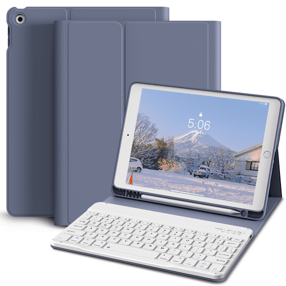 KVTVOU Keyboard Case for iPad 9th Generation 2021 /iPad 8th Generation 2020 / iPad 7th Gen 2019 with Pencil Holder Stand Folio Detachable Wireless Keyboard Cover, Purple