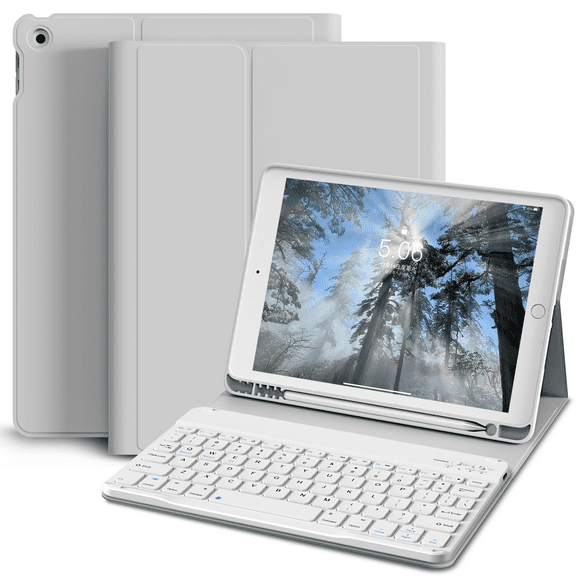 KVTVOU Keyboard Case for iPad 9th Generation 2021 /iPad 8th Generation 2020 / iPad 7th Gen 2019 with Pencil Holder Stand Folio Detachable Wireless Keyboard Cover, Gray