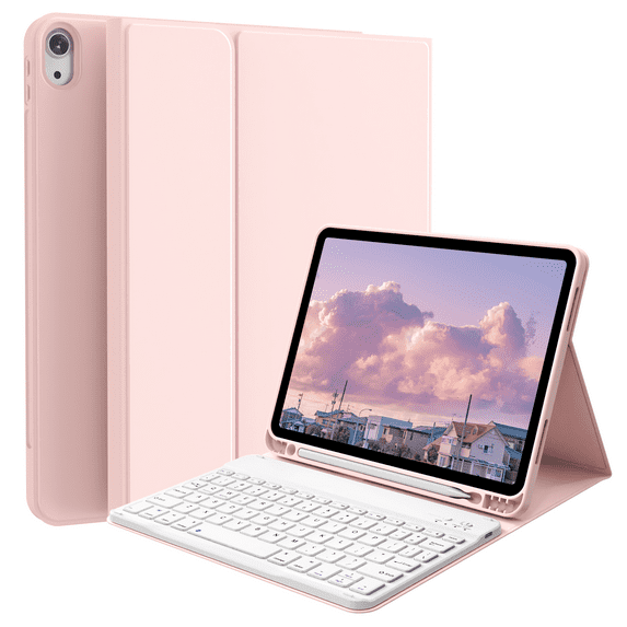 KVTVOU Keyboard Case for iPad Air 11 inch M2/M3 (2024/2025), iPad Air 5th/4th Generation (2022/2020) 10.9 inch, Detachable Wireless Bluetooth Keyboard, Stand Folio Cover with Pencil Holder, Pink