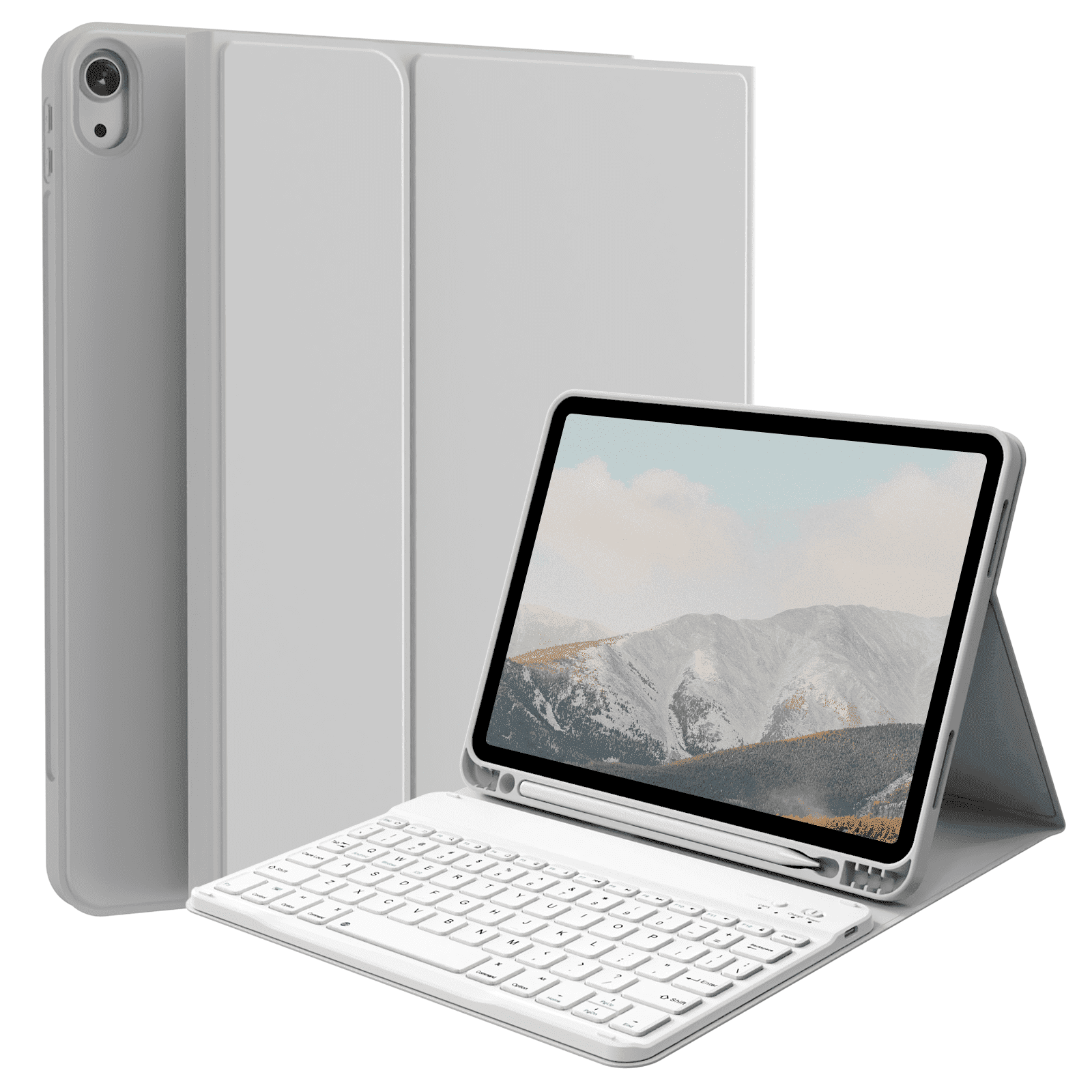 KVTVOU Keyboard Case for iPad Air 11 inch M2/M3 (2024/2025), iPad Air 5th/4th Generation (2022/2020) 10.9 inch, Detachable Wireless Bluetooth Keyboard, Stand Folio Cover with Pencil Holder, Gray