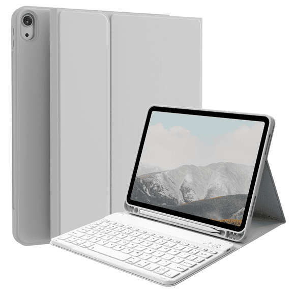 KVTVOU Keyboard Case for iPad Air 11 inch M2/M3 (2024/2025), iPad Air 5th/4th Generation (2022/2020) 10.9 inch, Detachable Wireless Bluetooth Keyboard, Stand Folio Cover with Pencil Holder, Gray