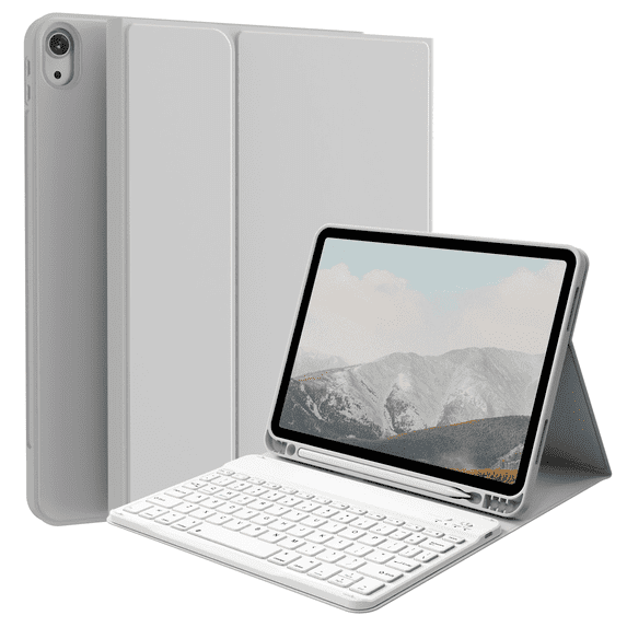 KVTVOU Keyboard Case for iPad Air 11 inch M2/M3 (2024/2025), iPad Air 5th/4th Generation (2022/2020) 10.9 inch, Detachable Wireless Bluetooth Keyboard, Stand Folio Cover with Pencil Holder, Gray