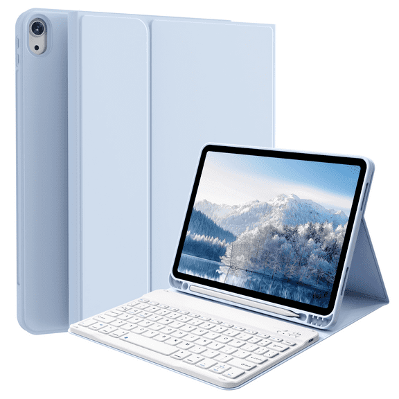 KVTVOU Keyboard Case for iPad Air 11 inch M2/M3 (2024/2025), iPad Air 5th/4th Generation (2022/2020) 10.9 inch, Detachable Wireless Bluetooth Keyboard, Stand Folio Cover with Pencil Holder,Blue