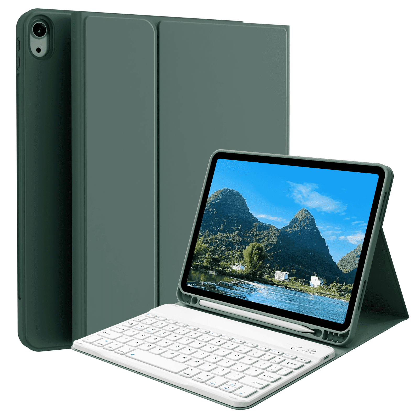 KVTVOU Keyboard Case for iPad Air 11 inch M2/M3 (2024/2025), iPad Air 5th/4th Generation (2022/2020) 10.9 inch, Detachable Wireless Bluetooth Keyboard, Stand Folio Cover with Pencil Holder, Green