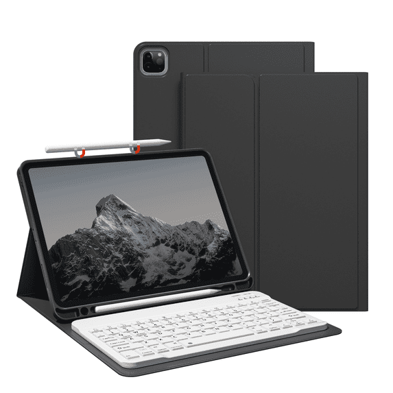 KVTVOU Keyboard Case for iPad Pro 11 inch, 4th/3th/2th Generation Case 2022/2021/2020, Slim Smart Keyboard Case with Pencil Holder,Detachable Wireless Keyboard, Black