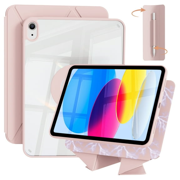 KVTVOU Case for iPad (A16) 11th Generation 11 Inch 2025, iPad 10th Generation 10.9 inch 2022 with Pencil Holder, Auto Wake-Sleep,Clear Acrylic Back Shell, Magnetic attraction increases,Pink