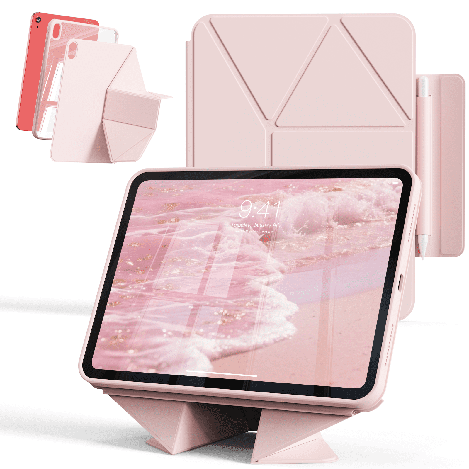 KVTVOU Case for iPad (A16) 11th Generation 11 Inch 2025, iPad 10th Generation 10.9 inch 2022 with Pencil Holder, Auto Wake-Sleep,Clear Acrylic Back Shell, Magnetic attraction increases,Pink