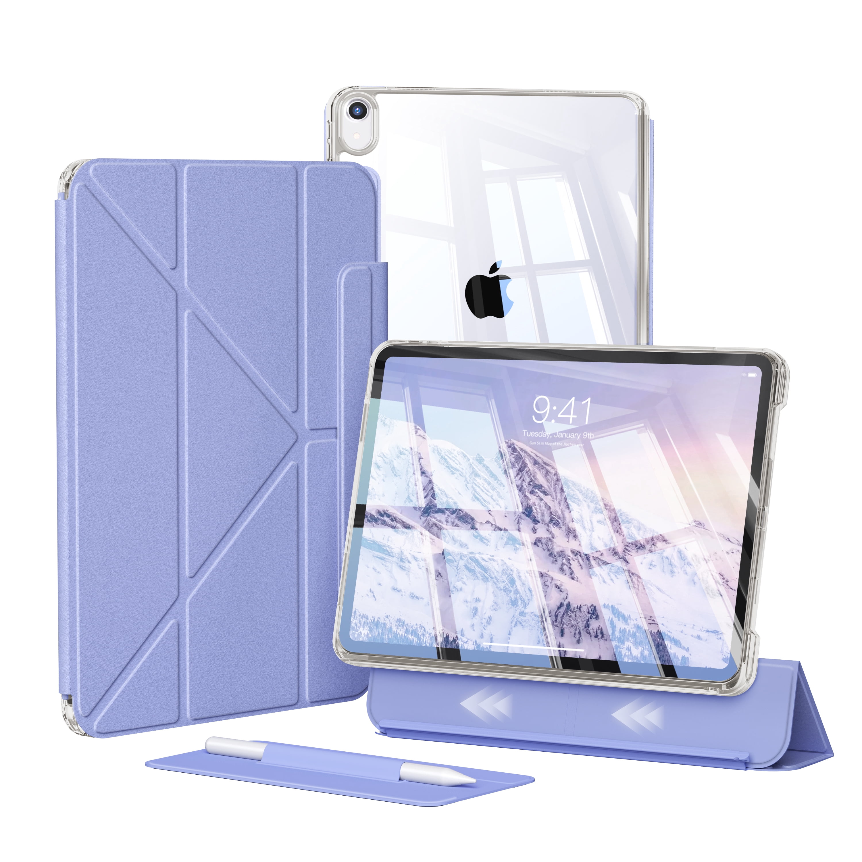 KVTVOU Case for iPad A16 11th Gen 11-inch 2025/10th Generation 10.9" 2022 with Pencil Holder, Detachable 2 in 1 Sliding Removable Cover, Transparent PC Back&TPU Shockproof, Slim Trifold, Purple