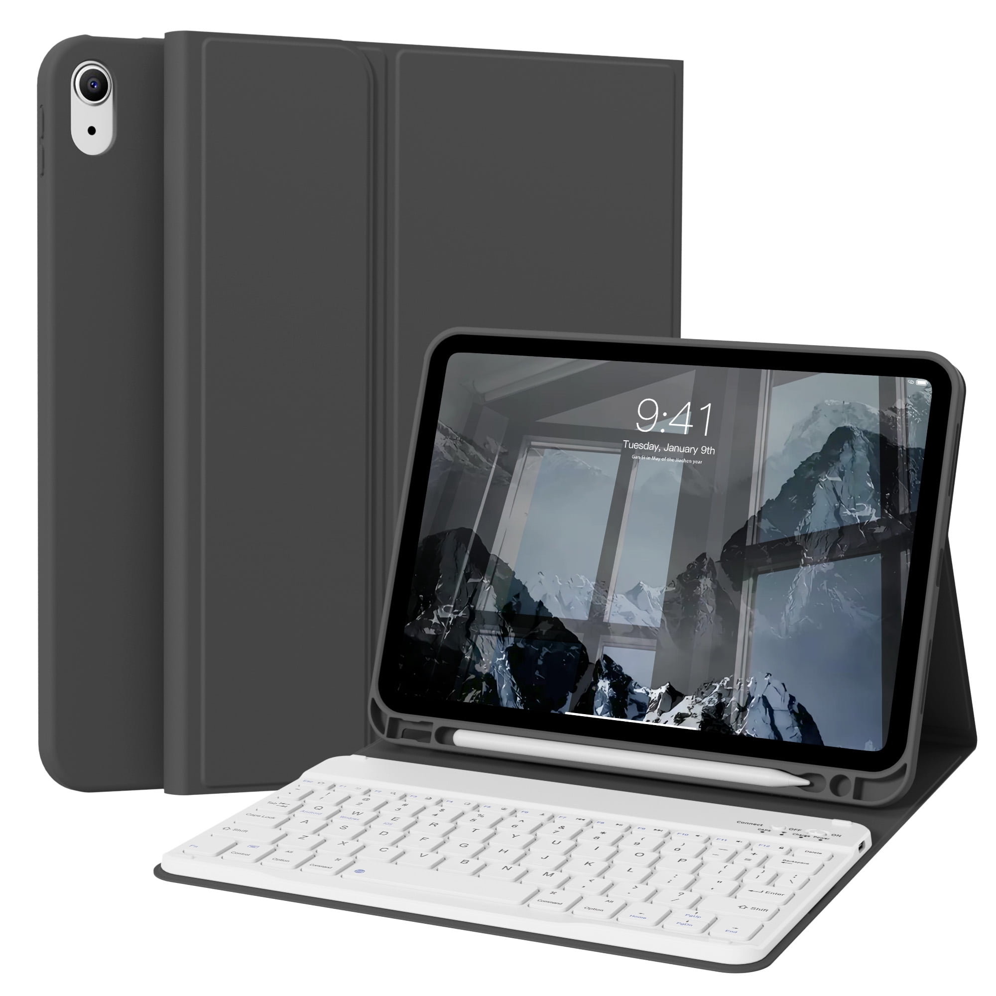 KVTVOU Keyboard Case for iPad A16 11 inch 2025 / 10th Generation 10.9 inch 2022, Detachable Wireless Keyboard Cover with Pencil Holder for iPad 11/10th Gen, Black